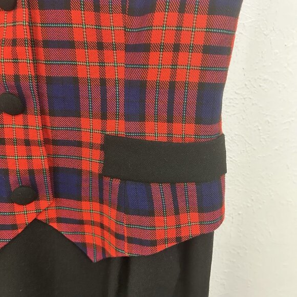 VTG 80s Red Tartan Plaid Jumper Vest Dress Sz 4 Preppy Academia Goth School Girl - Picture 6 of 14